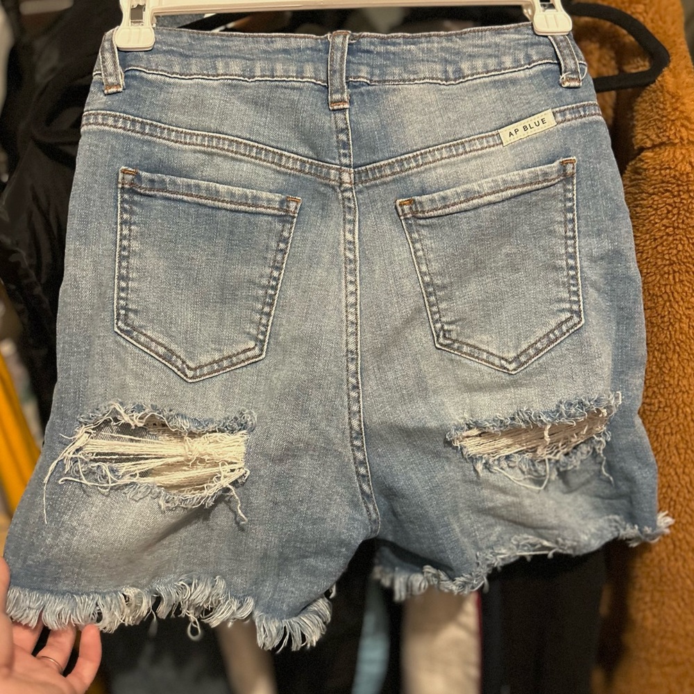 NWOT AP Blue by Aphrodite high rise distressed denim shorts style #6105L